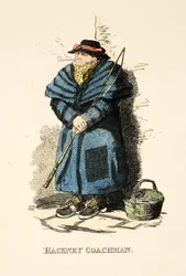 Hackney Coachman, da revista The Gentleman&39;s Pocket Magazine, pub. 1827 (gravura colorida à mão)