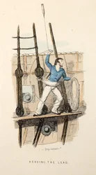 Levantar o chumbo, pub, c.1841 (gravura colorida à mão)