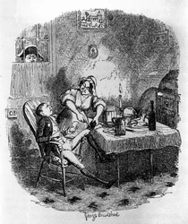 Ilustração para "Oliver Twist" (Olivier) de Charles Dickens (1812-1870), de George Cruikshank (1792-1878).