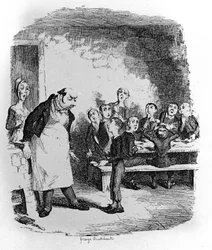 Ilustração para "Oliver Twist" (Olivier) de Charles Dickens (1812-1870), de George Cruikshank (1792-1878).