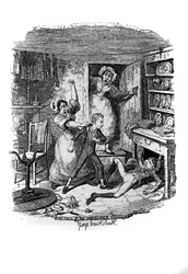 Ilustração para "Oliver Twist" (Olivier) de Charles Dickens (1812-1870), de George Cruikshank (1792-1878).