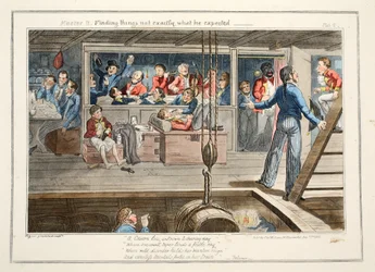 Mestre B, Achando as coisas não exatamente o que ele esperava, pub. 1835 (gravura colorida à mão)
