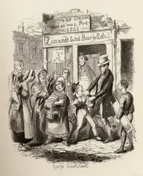 Oliver alegou por seus amigos afetuosos, de "As Aventuras de Oliver Twist", de Charles Dickens (1812-1870), 1838, publicado por Chapman und Hall, 1901.