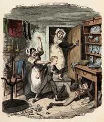 Oliver arranca um espírito - Ilustração para "Oliver Twist" (Olivier) (The Adventures of Oliver Twist) de Charles Dickens (1812-1870), par George Cruikshank (1792-1878)