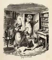 Oliver arranja um espírito, de "As Aventuras de Oliver Twist", de Charles Dickens (1812-1870), 1838, publicado por Chapman und Hall, 1901