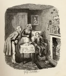 Oliver se recuperando da febre, de "As Aventuras de Oliver Twist", de Charles Dickens (1812-1870) 1838, publicado por Chapman und Hall, 1901