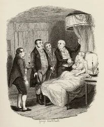 Oliver esperou pelos Bow Street Runners, de "As Aventuras de Oliver Twist" de Charles Dickens (1812-1870) 1838, publicado por Chapman und Hall, 1901