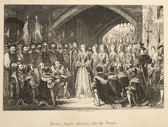 Entrada da Rainha Janes na Torre, da Torre de Londres, pub. 1840