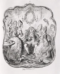 Squire Western e sua Lady Cousins, de "Tom Jones, a História de um Foundling", gravada pelo artista, ilustração de "The Works of Henry Fielding", pub. por Henry G. Bohn, 1853