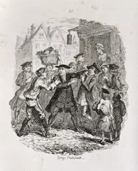 O doutor apreendendo o advogado Murphy, de "Amelia", gravado pelo artista, ilustração de "as obras de Henry Fielding", pub. por Henry G. Bohn, 1853