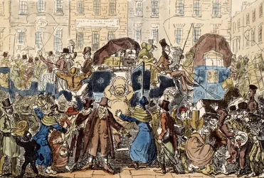 Viajando na Inglaterra, ou um Peep da White Horse Adega, 1819 (gravura à mão colorida)