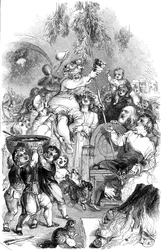 Trazendo o Natal - desenhado por William Harvey, 1845.