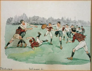 O Mês de Dezembro: Rugby (caneta e tinta e aguarela sobre papel)