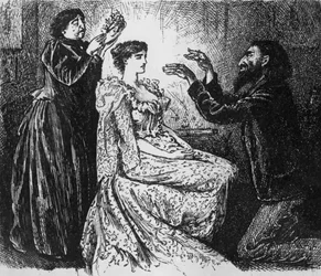 Hipnotismo de Trilby por Svengali, ilustração de "Trilby" de George du Maurier