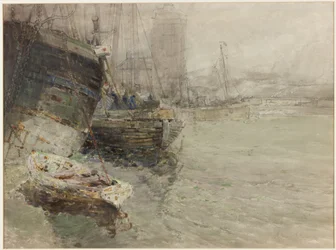North Shields Fish Quay (aguarela e lápis sobre papel)