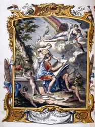 Frontispício de "Uma história natural de pássaros incomuns e de alguns outros animais raros e não descritos, ..", 1739-1751