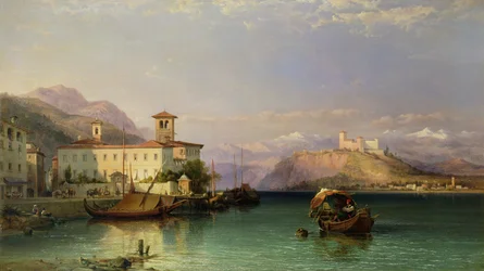 Arona e o castelo de Angera, Lago Maggiore, 1856
