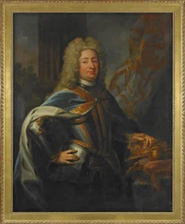 Retrato de Frederico I (Frederick I) (1676-1751) Rei da Suécia e Príncipe da Finlândia - Pintura de Georg Engelhard Schroeder (1684-1750), óleo sobre tela (143x114,5 cm)