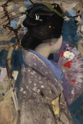 Senhora japonesa com um leque
