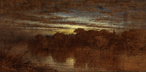 Crepúsculo no Avon, Ruínas do Castelo Kenilworth à distância (óleo a bordo)