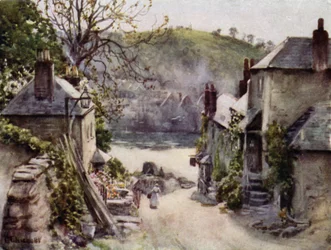 Bodinnick Ferry, Fowey (cor litho)