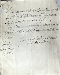 Carta de George Frederick Handel datada de 24 de fevereiro de 1750