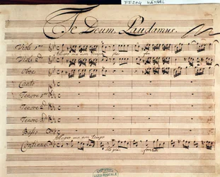 Página de título da partitura de Te deum de G F Handel