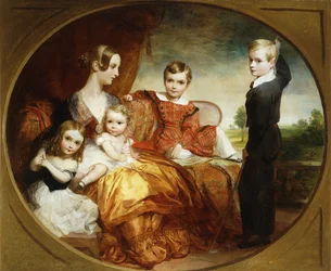 Um retrato de grupo de uma senhora com seus quatro filhos em um terraço, 1843
