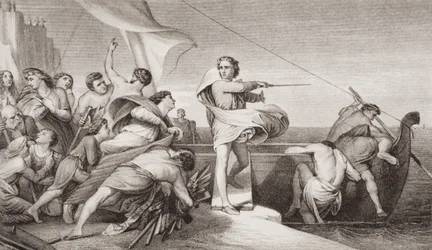 O rei Alfredo incitando os anglo-saxões a repelir a invasão dos dinamarqueses em 876 d.C., de «Ilustrações da história inglesa e escocesa», volume I