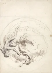 Estudo para uma decoração circular no teto (caneta e tinta marrom e grafite)