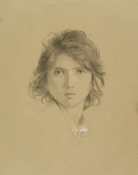 Estudo para a cabeça de um menino em Camponeses da Campagne durante o Vintage, c.1860 (giz preto aumentado com branco)