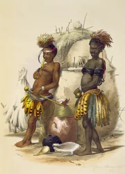 Dabiyaki e Upapazi, Zulu Boys em Dancing Dress, prato 17 de &39;The Kafirs Illustrated&39;, 1849