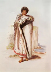 Rangitakina, um chefe da Baía da Abundância na costa leste, ilustração da Nova Zelândia ilustrada, gravada por W. Hawkins, c.1845