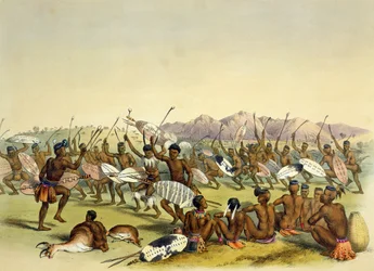 Dança de caça zulu perto das montanhas Engooi, prancha 14 de 