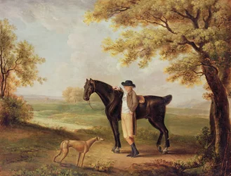 Cavalo, cavaleiro e whippet