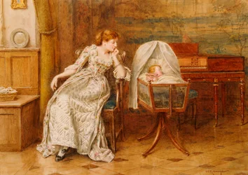 Um interior com mãe e filho