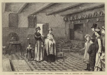 A exposição de Paris, a casa holandesa, preparando-se para um batismo na Frísia
