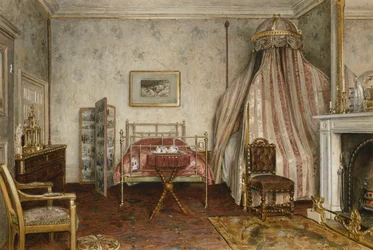 Vista do quarto onde Napoleão III morreu, Camden Place, Chislehurst, Kent, 1873