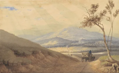 Um efeito Gleamy - Hollidaysburg, Pensilvânia, 1835-40 (aquarela e grafite em papel de capa)