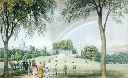 Arco-íris da tarde - Boston Common de Charles Street Mall, Boston, Massachusetts, c.1830-40 (aquarela no papel)