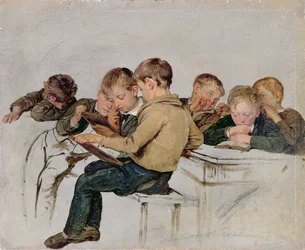 Exame escolar (óleo sobre papel)