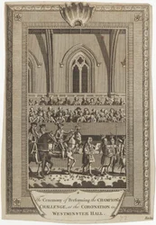 A cerimónia do desafio do campeão durante a coroação em Westminster Hall