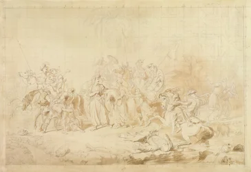 Banditti of Kurdistan Assisting Georgians in Surprising and Carrying off Circassian Women c.1827-28 (caneta e tinta castanha sobre papel tecido)