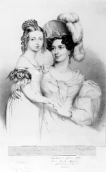 Rainha Victoria e sua mãe Princesa Victoria, Duquesa de Kent e Strathearn, gravadas por Richard James Lane, 1834