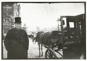 Cavalos com carruagem na Leidseplein em Amsterdã