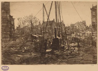 Scene in a Dutch City with Pile Driver in Foreground