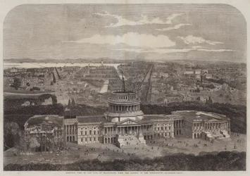 Vista Birdseye da cidade de Washington, com o Capitólio em primeiro plano