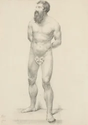 Untitled - Nu masculino de pé com folha de figo, 1844 (grafite em papel de capa de chuva)