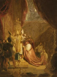Wolsey recebendo o chapéu de cardeais na Abadia de Westminster