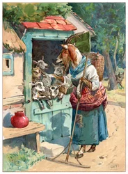 Mãe cabra e seus pequenos, ilustração de 